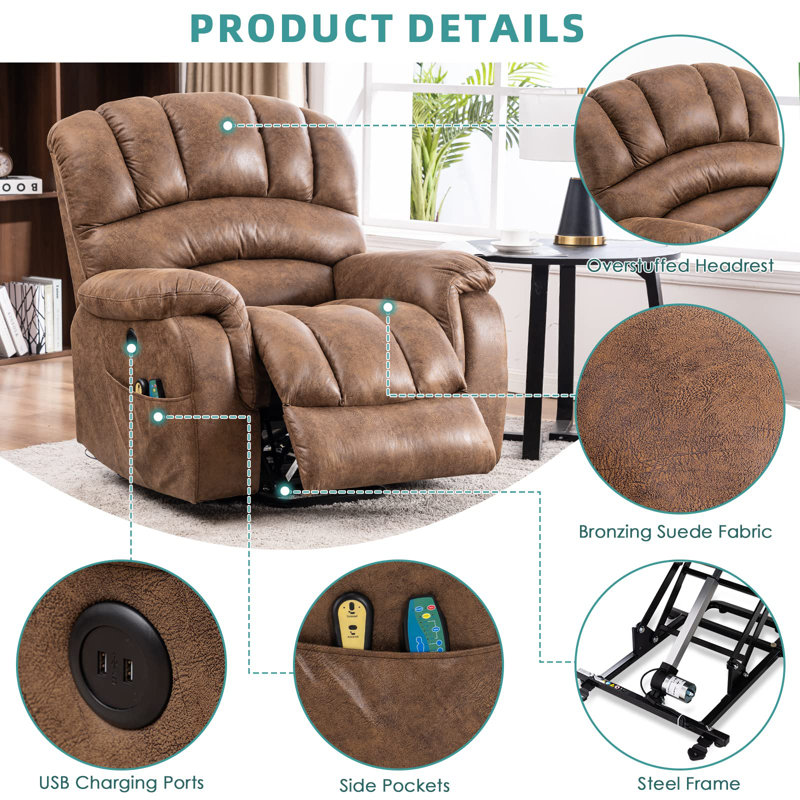 Meetwarm Large Power Lift Heavy Duty Overstuffed Wide Electric Recliner